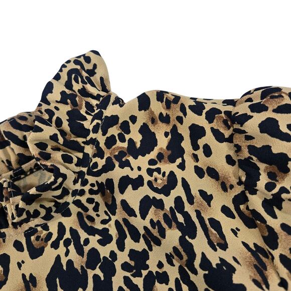 J Crew Women Size Small Animal Print Long Sleeve Blouse High Ruffle Neck Office - Picture 8 of 12